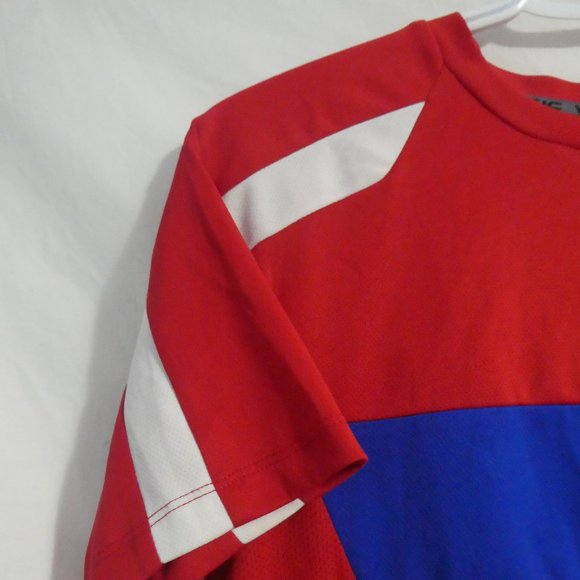 ATHLETIC WORKS | large, 14 | Red Exercise T-Shirt | Mesh Sides | White Stripes - Picture 2 of 13